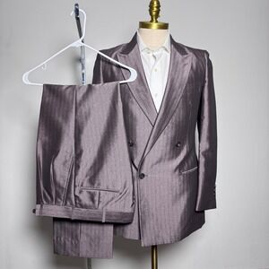 Bonelli Suit Mens 38R 30x31 Mauve Purple Sharkskin Double Breasted Vintage Italy